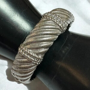 VTG Judith Ripka 925 Sterling Silver & CZ Stones Hinged Cuff Bracelet, 69.75 G